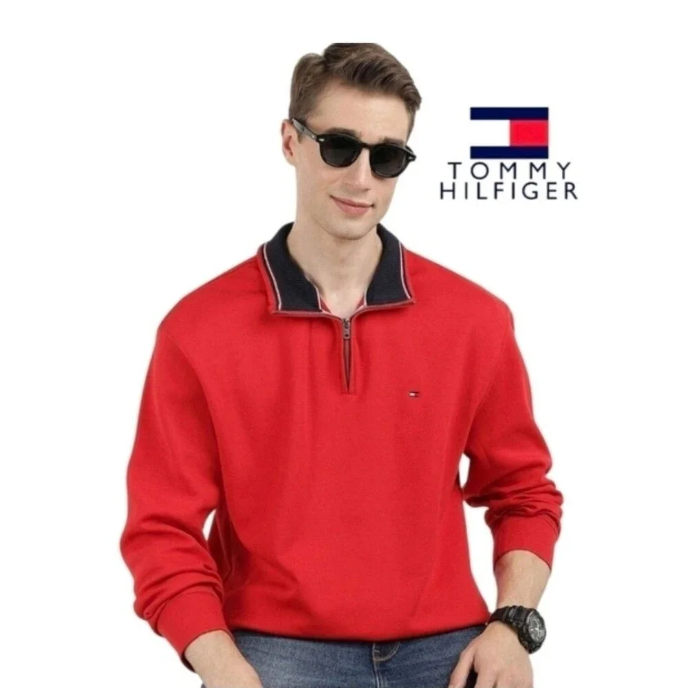 Tommy Hilfiger Red French Rib Quarter-Zip Knit Pullover XXL NWT